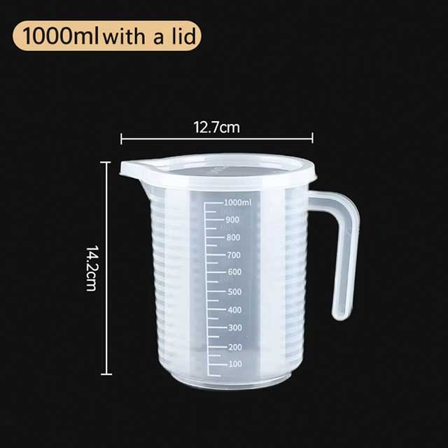 Plastic Measuring Cup with Lid – Large Capacity Transparent Graduated Beaker for Kitchen & Lab Use