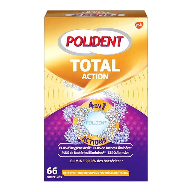 Polident Dental Prosthetic Cleanser – Total Action for Partial & Full Dentures, 66 Daily Tablets