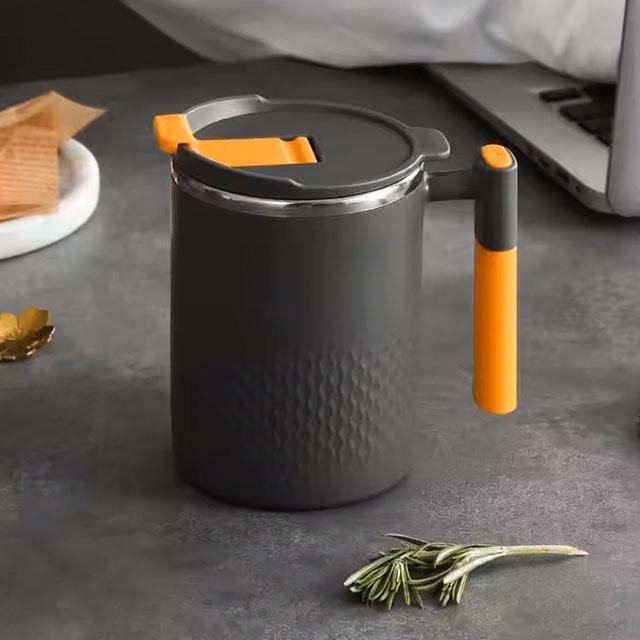 Portable Double-Layer Coffee Mug – 304 Stainless Steel Anti-Scalding Cup with Handle & Leak-Proof Lid