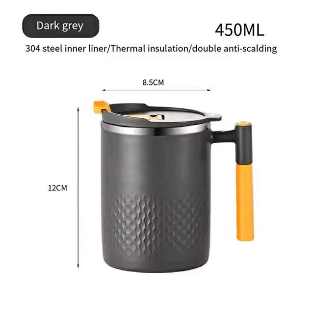 Portable Double-Layer Coffee Mug – 304 Stainless Steel Anti-Scalding Cup with Handle & Leak-Proof Lid