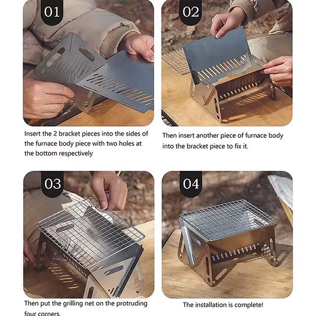 Portable Folding BBQ Grill & Firewood Stove – Multifunctional Stainless Steel Camping Grill Rack