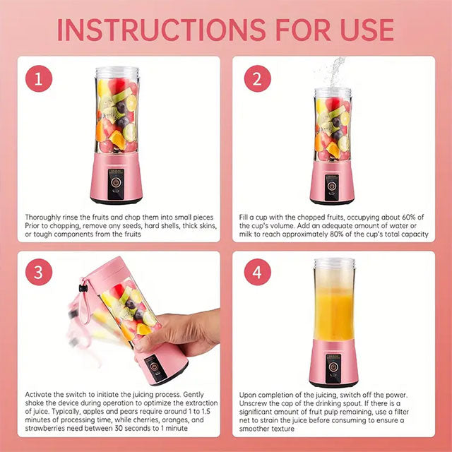 Portable USB Blender Cup – Mini Electric Juicer for Smoothies, Shakes & Juice – 12.85oz, 6-Blade, Rechargeable & Travel-Friendly