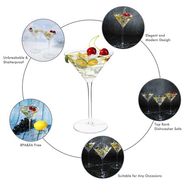 Premium 100% Tritan Cocktail Glasses – Dishwasher Safe Plastic Martini Glasses Ideal for Parties