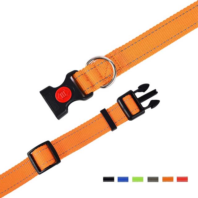 Premium Adjustable Waterproof Dog Collar | Classic Solid Color with 3M Reflective Stripe & Secure Safety Lock Buckle