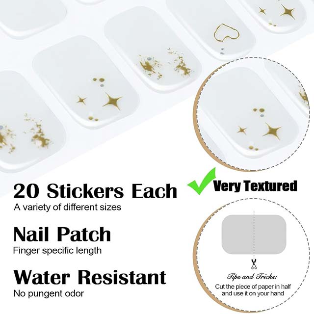 Premium Long Lasting Waterproof Cured White Gel Nail Strips – Complete Manicure Kit with Cuticle Stick, Nail File, Wipes & Sealing (UV/LED Lamp Required)