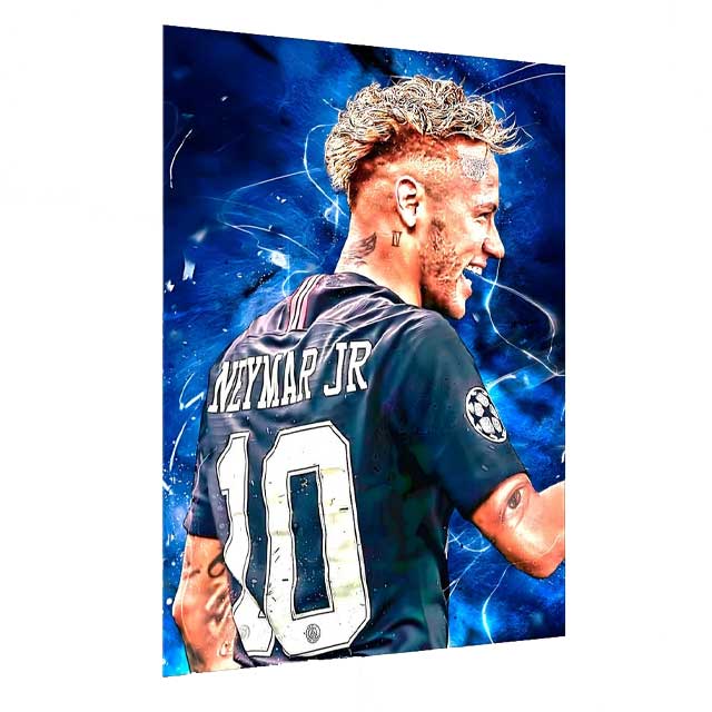 Premium Metal Poster Featuring Football Superstar Neymar – Modern Wall Art for Sports Fans