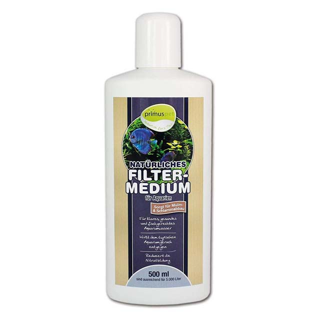 Primuspet Natural Aquarium Filter Media – 500 ml Water Conditioner for Crystal Clear, Healthy Aquarium Water & Effective Sludge and Mud Removal