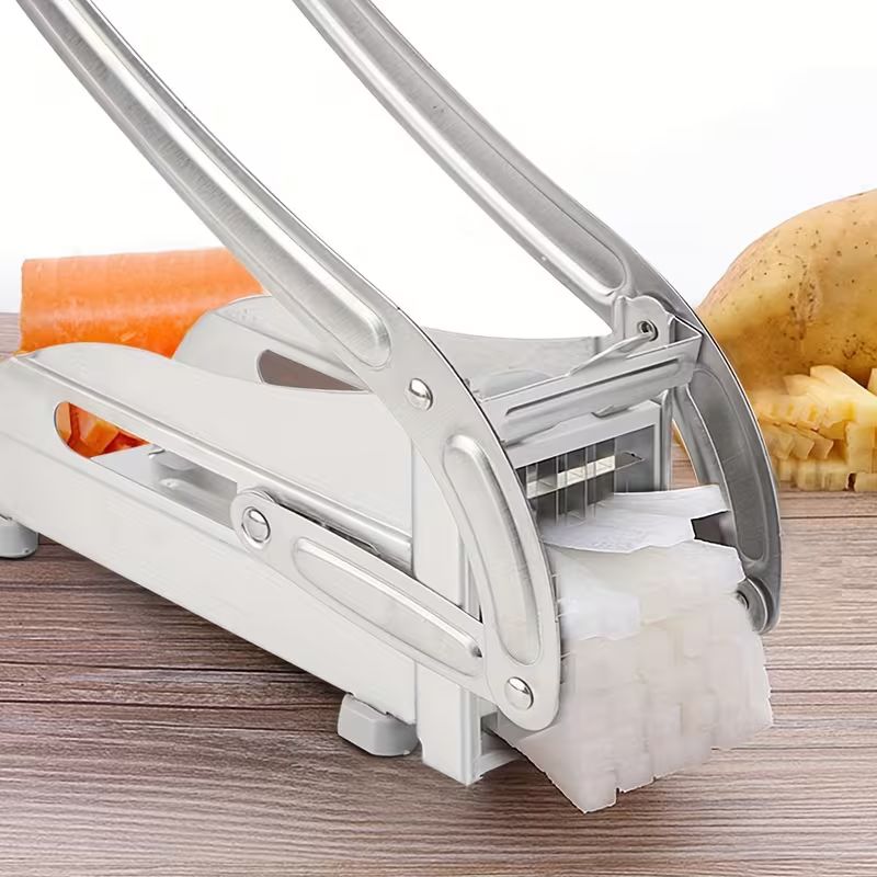Professional Stainless Steel French Fry Cutter & Vegetable Slicer – Heavy-Duty Potato Chipper with Non-Slip Suction Feet – Includes 2 Interchangeable Blades for Carrots, Cucumbers, and Perfect Fries