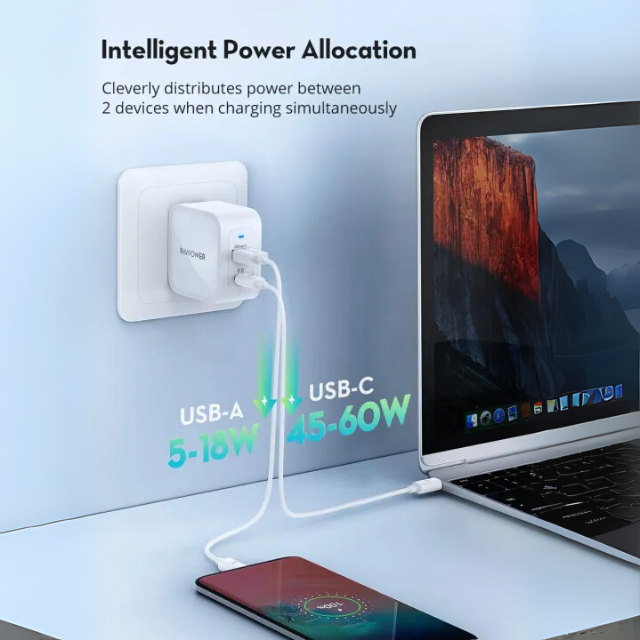 RAVPower PD Pioneer 65W Fast Wall Charger – USB-C Power Delivery Adapter (UK Imported)