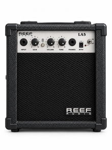 REEF Audio LA5 5W Portable Guitar Amplifier – Battery or DC Powered Mini Practice Amp with Clean/Distortion & Headphone Output