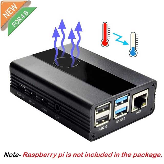 REES52 Raspberry Pi 4 Aluminum Case with Cooling Fan – Premium Raspberry Pi 4/4B Model B Enclosure in Sleek Black