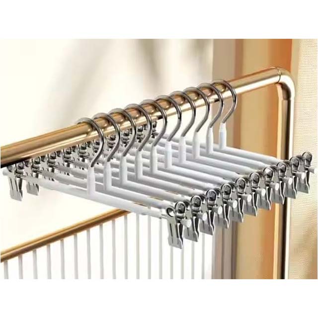 Stainless Steel Rack Clip – Anti-Slip Pants & Skirt Hanger with Wardrobe Clothespin Clamps
