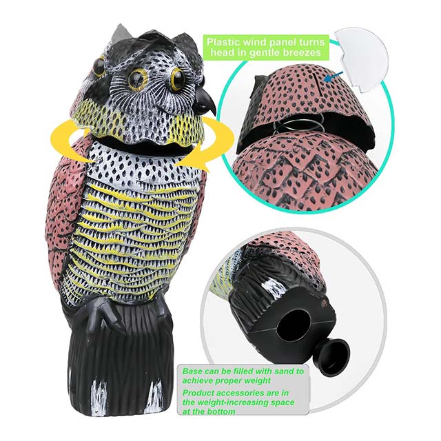 Realistic Rotating Owl Decoy – Outdoor Scarecrow Fake Owl Statue to Deter Birds & Pigeons (1 Pack)