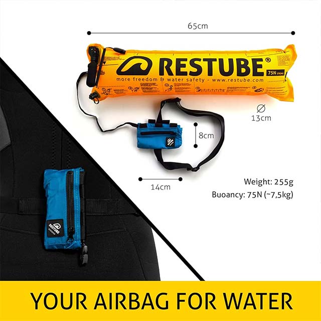 Restube Extreme Wild Swimming Safety Buoy – Open Water Buoyancy Aid for Swimmers, Surfers & Lifeguards with One-Pull Inflatable Mechanism & Whistle for Rough Conditions