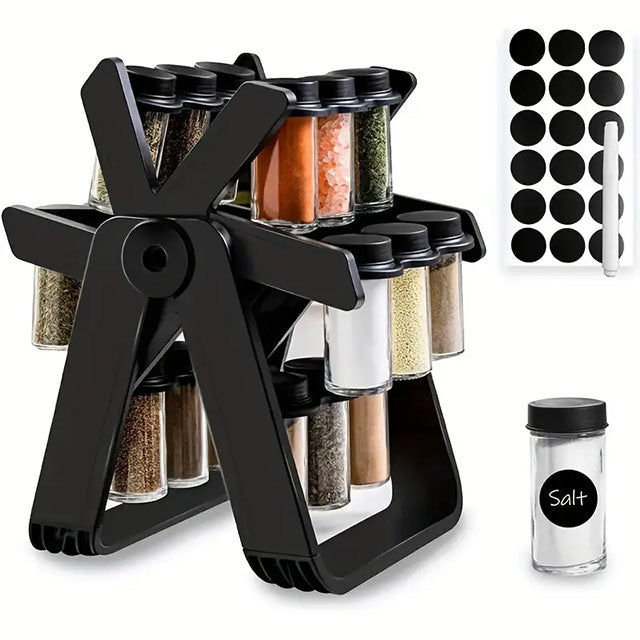 Rotating Ferris Wheel Spice Rack Set – 18 Glass Seasoning Jars & Bottles, Stylish Kitchen Organizer for Spices & Herbs
