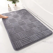 Thickened Striped Absorbent Floor Mat – Solid Color Cotton Velvet Bathroom Carpet – Non-Slip Luxury Rug for Bedroom and Entrance (Gray/White)