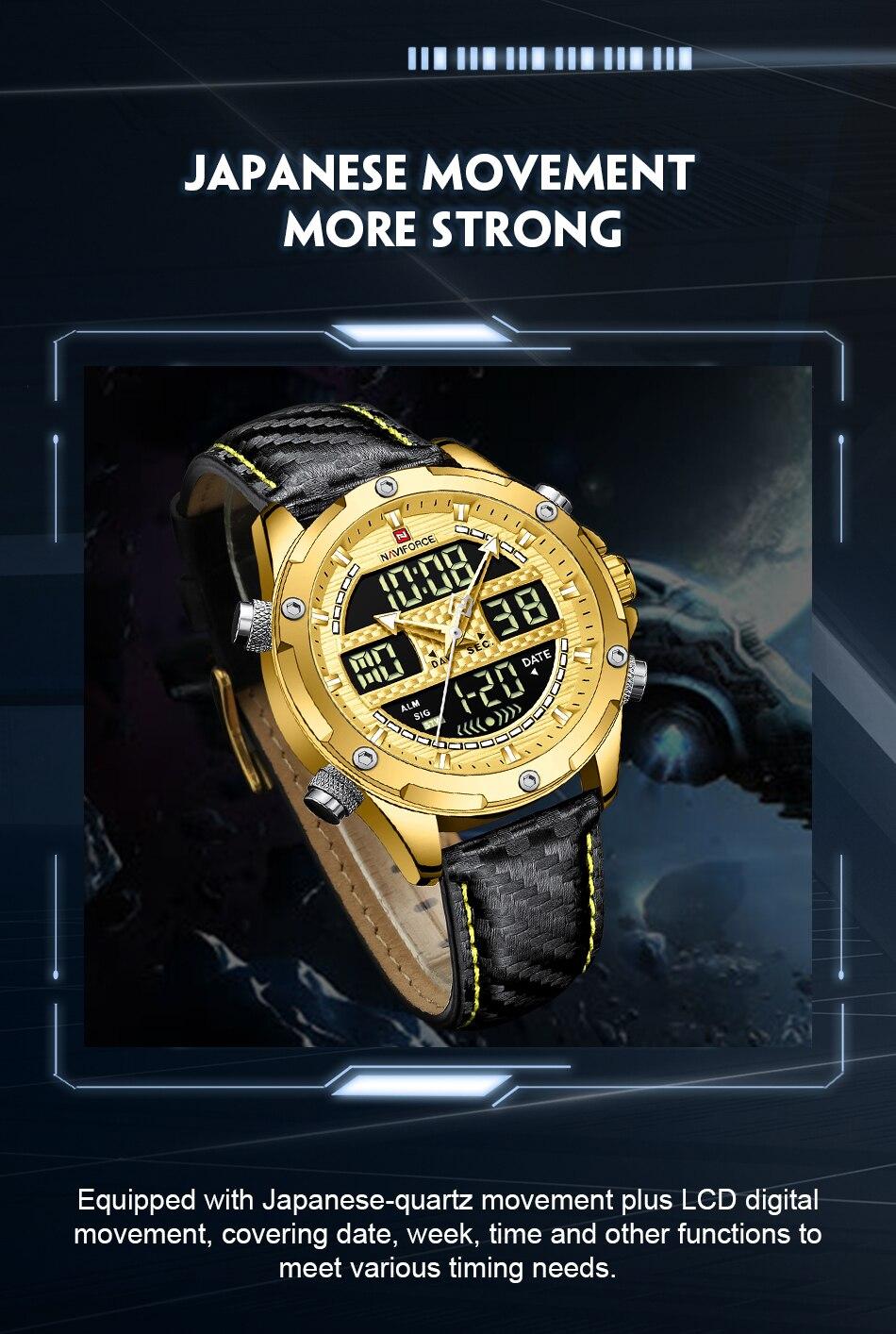 NAVIFORCE Digital x Analog Black Leather Men Watch (NF9194)