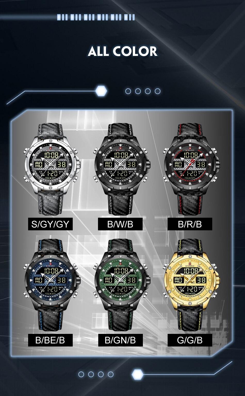 NAVIFORCE Digital x Analog Black Leather Men Watch (NF9194)