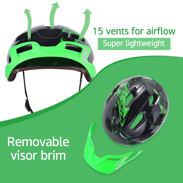 SIFVO Kids Bike Helmet with Visor – Adjustable & Lightweight Bicycle Helmet for Boys and Girls Ages 5-14 – Youth Cycling Helmet 50-57cm