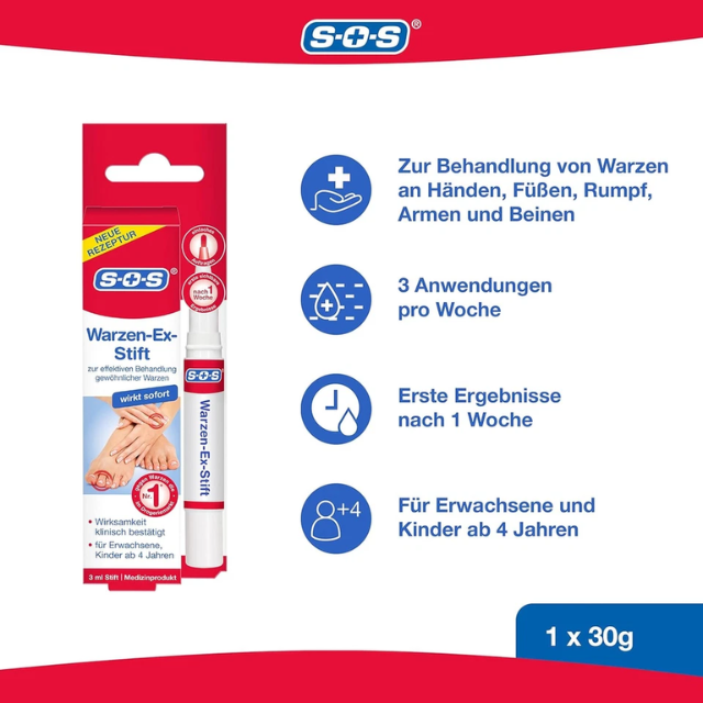 SOS Wart-Ex Pen – Instant-Acting Wart Removal Treatment for Common Warts
