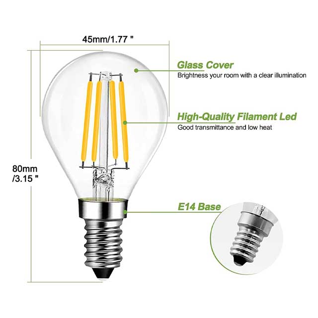 SYOSI E14 LED Filament Bulb – 4W Dimmable Golf Ball P45 Light, 6000K Cool White, Mini Globe Round Bulb, 40W Incandescent Equivalent, Small Edison Screw (SES) G45 Vintage Bulb