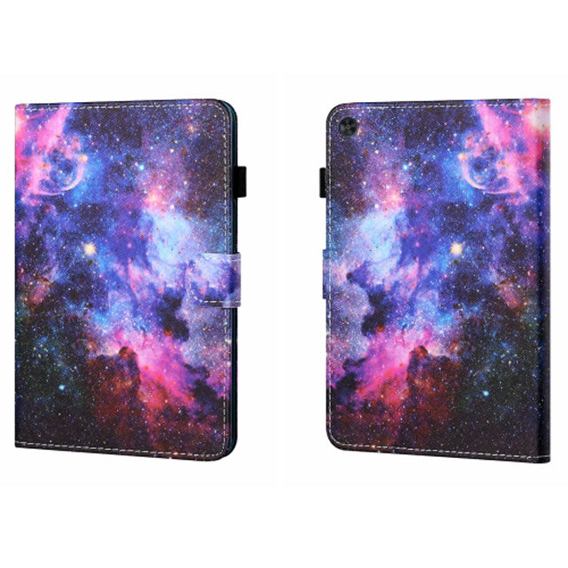 Samsung Galaxy Tab A9 Flip PU Tablet Case – Coloured Drawing Stitching & Starry Sky Design with Sleep/Wake Function