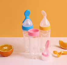 Infant Liquid Food Feeder Silicone Squeeze Feeding Bottle & Dispensing Spoon for Babies | Safe Utensils for Cereal and Purees