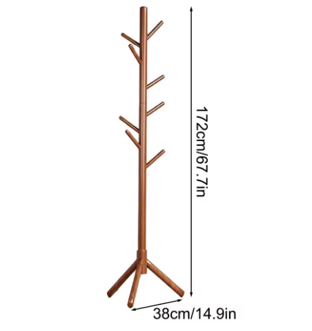 Triangle Base Tree Branch Coat Rack – Multi-Hook Mobile Standing Clothes Rack for Home, Living Room & Bedroom (White/Natural/Coffee)