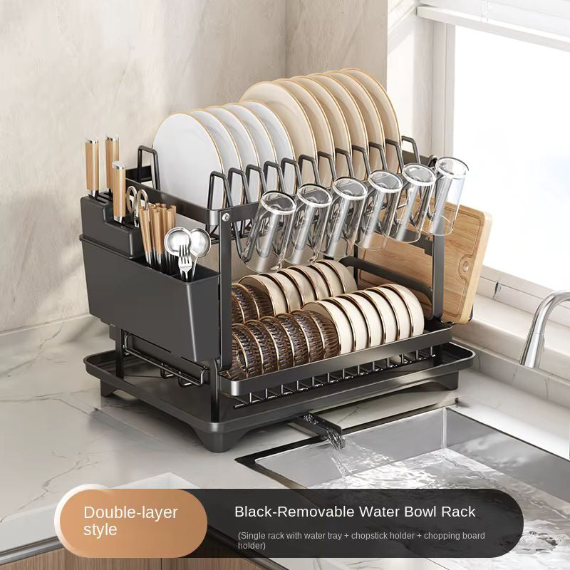 Self-Draining Kitchen Dish Rack – Multifunctional Foldable Bowl & Utensil Storage Organizer – Countertop Space-Saving Drainer for Dishes, Chopsticks & Cutlery