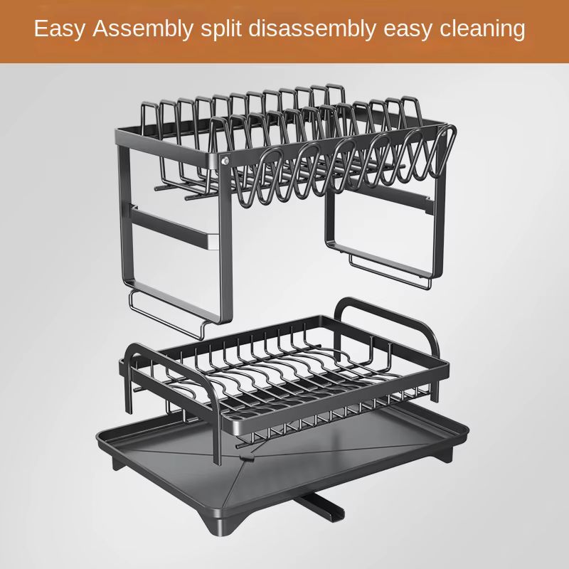 Self-Draining Kitchen Dish Rack – Multifunctional Foldable Bowl & Utensil Storage Organizer – Countertop Space-Saving Drainer for Dishes, Chopsticks & Cutlery