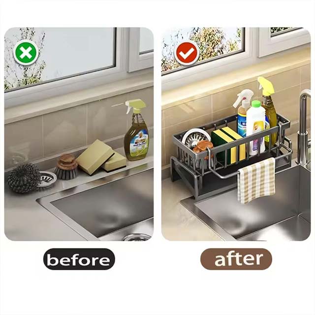 Stainless Steel Sink Drain Rack – Faucet Storage Organizer for Sponge, Soap & Towel Drying