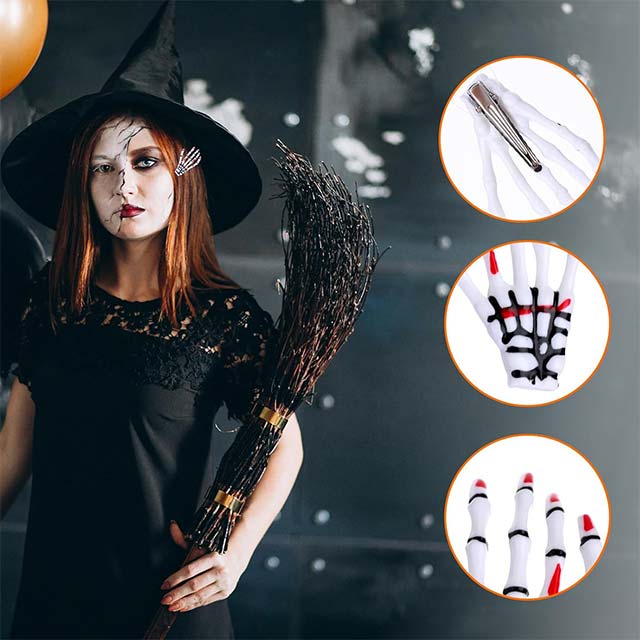Skeleton Hands Bone Hair Clips – 6Pcs Punk Rock Devil Claw & Zombie Bone Alligator Barrettes for Women & Girls – Must-Have Halloween Party Accessories