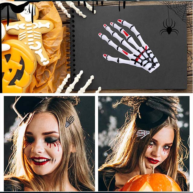 Skeleton Hands Bone Hair Clips – 6Pcs Punk Rock Devil Claw & Zombie Bone Alligator Barrettes for Women & Girls – Must-Have Halloween Party Accessories