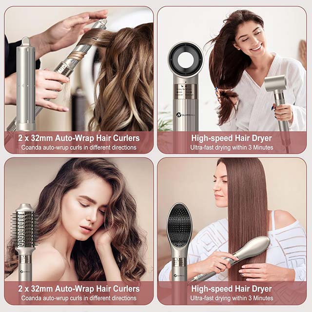 Slopehill Airstyler 5-in-1 High-Speed Ionic Hair Dryer – 110,000 RPM Quick Dry Styler with Automatic Air Curling Iron, Hair Straightener Brush & Volume Brush