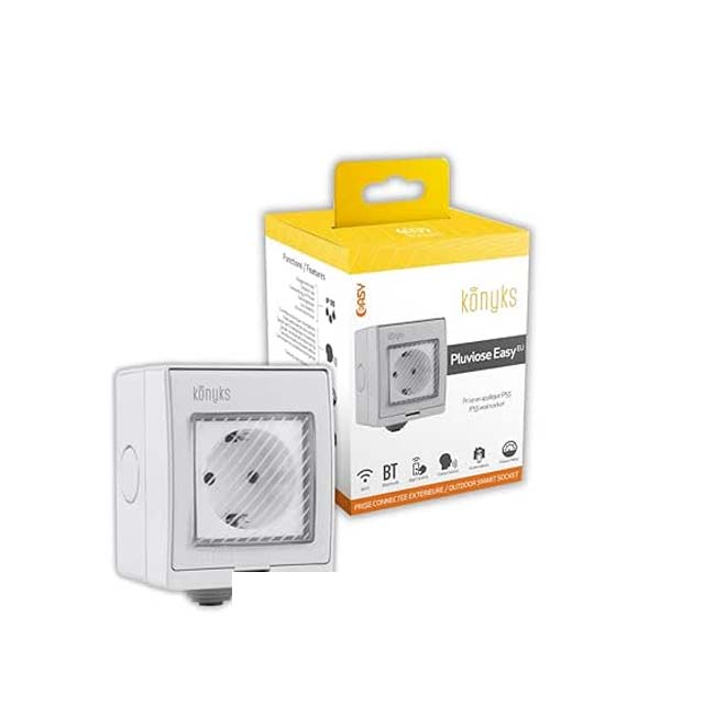 Konyks Pluviose Easy EU: Smart Outdoor WiFi & Bluetooth Socket | IP55, 16A, 3680W | Energy Monitoring | Alexa & Google Home Compatible