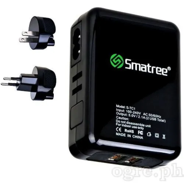 Smatree Dual USB Wall & Car Charger – EU Plug AC Adapter with DC Car Charging Port