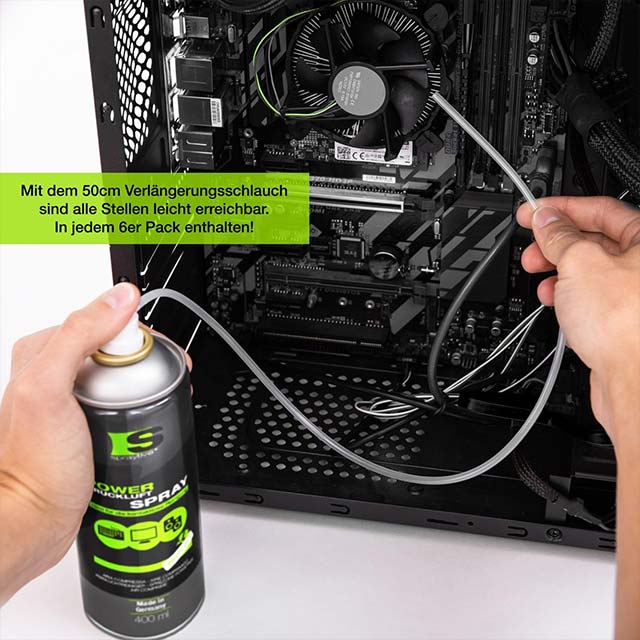 Spraytive 400ml Power Compressed Air Duster with 100mm Spray Extension – Premium Cleaner for Keyboards, PCs, Cameras – Made in Germany