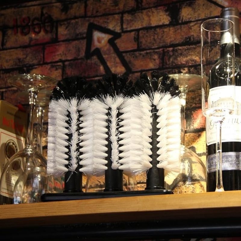 Sprookber 3-in-1 Glass Washer Brush – Triple-Brush Sink Cleaner with Suction Base – Professional Bar Glass Scrubber for Kitchen Sinks, Glassware, and Dish Sets – Heavy-Duty Manual Cup Cleaner