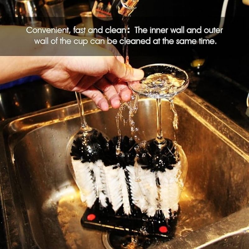 Sprookber 3-in-1 Glass Washer Brush – Triple-Brush Sink Cleaner with Suction Base – Professional Bar Glass Scrubber for Kitchen Sinks, Glassware, and Dish Sets – Heavy-Duty Manual Cup Cleaner