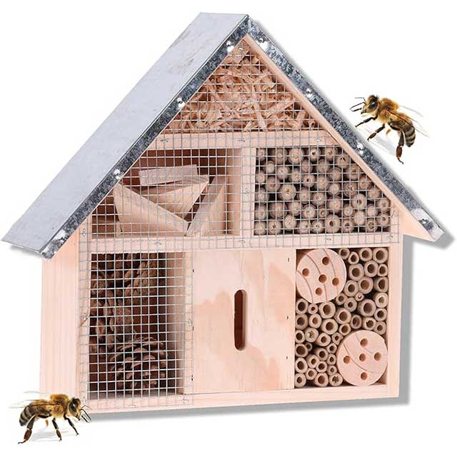 Stable Insect & Bee Hotel with Durable Metal Roof