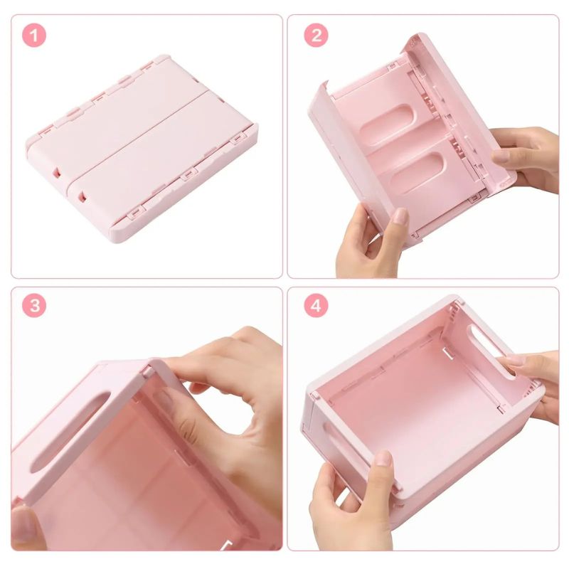 Stackable Folding Storage Bins with Lids – Collapsible Double-Door Cabinet Organizer with Wheels – Multi-Purpose Plastic Toy Box & Desktop Stationery Container for Home, Office, and Nursery