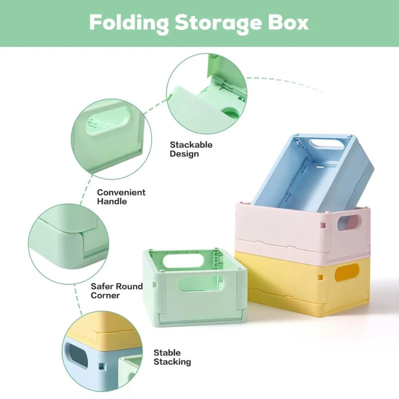 Stackable Folding Storage Bins with Lids – Collapsible Double-Door Cabinet Organizer with Wheels – Multi-Purpose Plastic Toy Box & Desktop Stationery Container for Home, Office, and Nursery