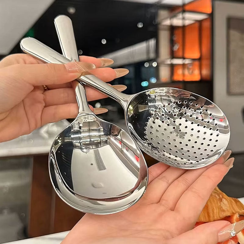 Stainless Steel Soup & Rice Serving Ladle | Heat-Insulated Handle Kitchen Spoon | Durable Cooking Utensil with Drain Hole for Daily Use