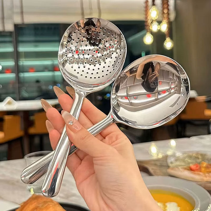 Stainless Steel Soup & Rice Serving Ladle | Heat-Insulated Handle Kitchen Spoon | Durable Cooking Utensil with Drain Hole for Daily Use