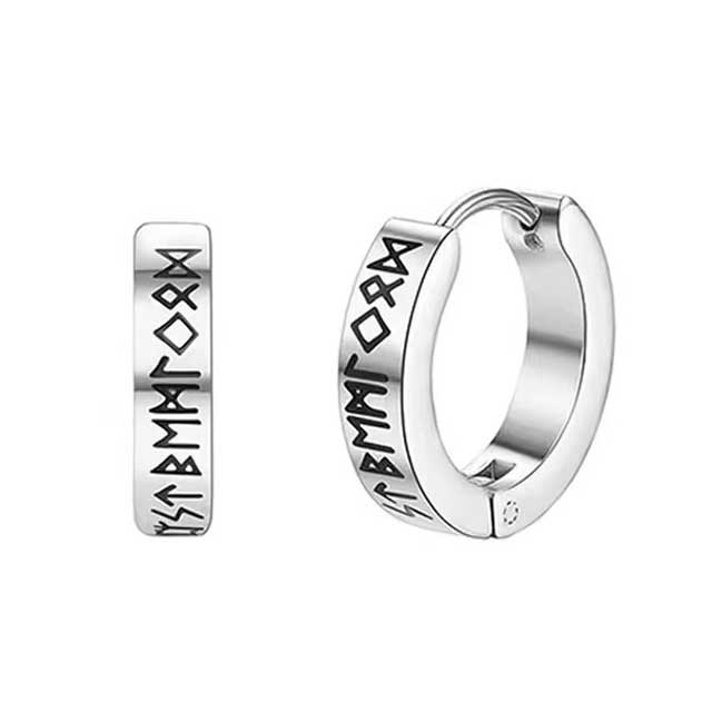 Stainless Steel Viking Rune Hoop Earrings – 12mm Huggie Earrings for Men & Women | Norse Unisex Jewelry