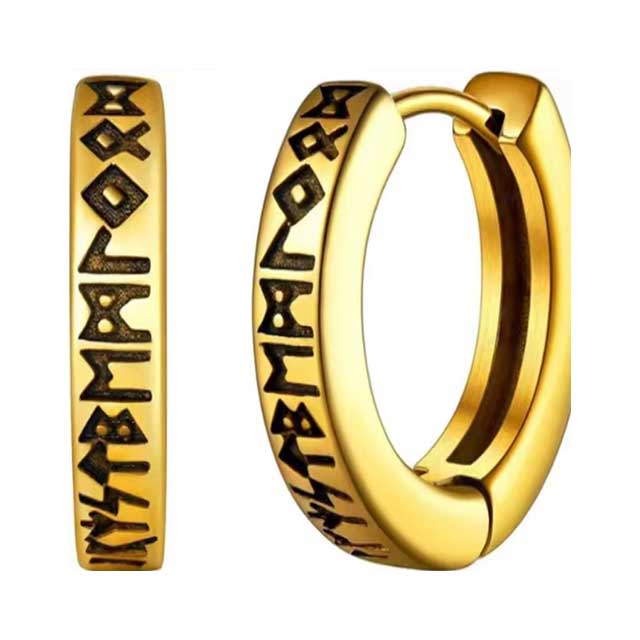Stainless Steel Viking Rune Hoop Earrings – 12mm Huggie Earrings for Men & Women | Norse Unisex Jewelry