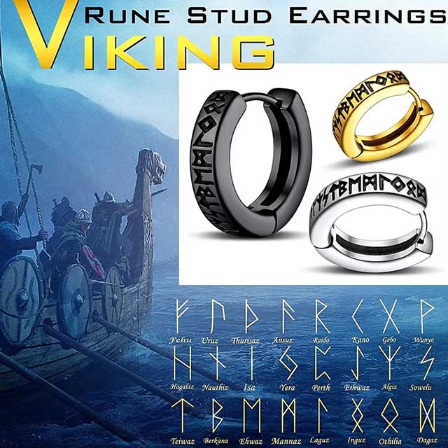 Stainless Steel Viking Rune Hoop Earrings – 12mm Huggie Earrings for Men & Women | Norse Unisex Jewelry