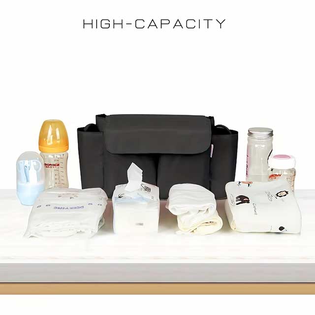 Stroller Organizer Bag for Mums – Large Capacity Hanging Diaper Bag with Bottle Holder | Baby Pram Travel Accessory