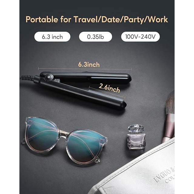 Stylocks Mini Hair Straightener – Compact Travel-Size Ceramic Styling Tool for Quick & Easy Short Hair Styling (Black)