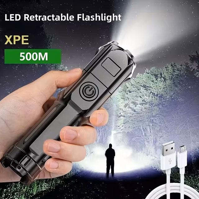 Super Bright LED Flashlight – Rechargeable, Zoomable, 3 Modes, Waterproof, Long-Range Torch for Outdoor & Emergency Use